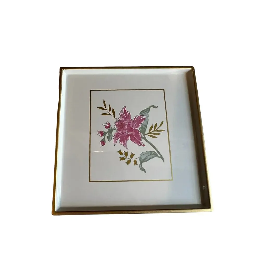 Antique floral Japanese lacquered coaster set with box